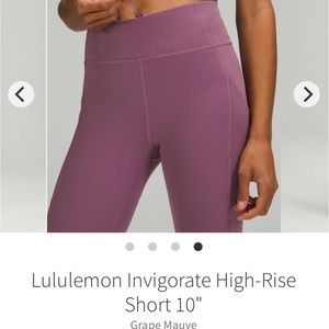 Lululemon Invigorate High-Rise Short 10" in Grape Mauve, size 6